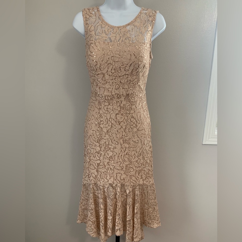 Kensie Sleeveless Lace Sequin Sheath Dress in Blush